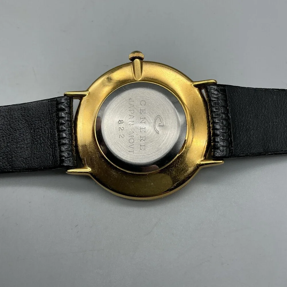 Cenere 822 Womens Watch 32mm MOP Dial Gold Tone Black Leather New Battery
